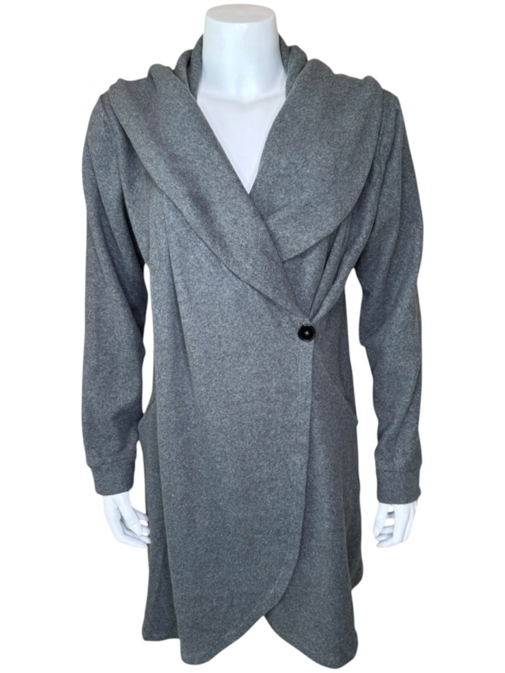 Cuddl Duds Fleece Cardigan Sweater Wrap M Pockets Gray